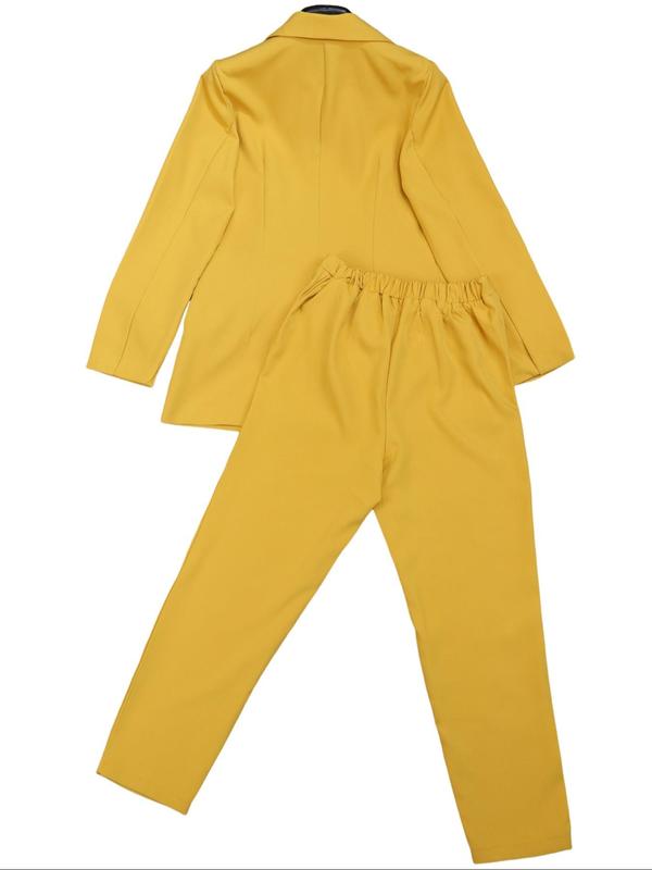 Women's Solid Double Button Shawl Collar Blazer & Pants Two-piece Set, Elegant Fashion Casual Outfits for Work Office Business, Ladies Spring & Fall Clothes